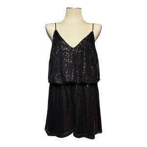 Double Crazy Sleeveless Romper Shorts Black Sequin 3X